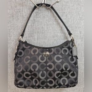 Coach Black & Gray Signature Canvas Shoulder Bag